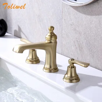 

3PCS Luxury Brushed Gold Black Chrome Bathroom Faucet Vanity Sink Lavatory Basin Sink Faucet Mixer Taps Three Hole WF0026