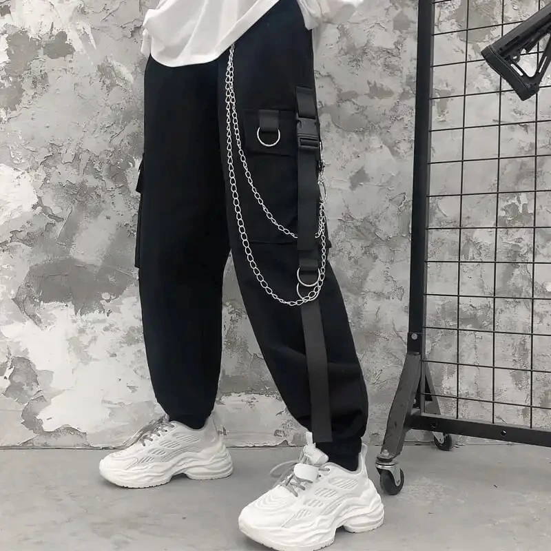 Pantalones Cargo con bolsillos para y pantalón de chándal gótico Harajuku, ropa de calle Hip-Hop, ropa técnica, Punk, negro _ - AliExpress Mobile