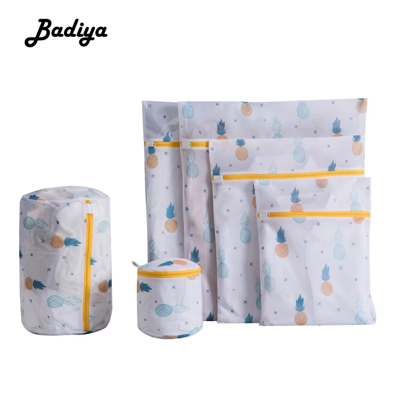 

Pineapple Printing Zippered Mesh Laundry Bag Polyester Washing Net Bag For Underwear Sock Washing Machine Pouch Clothes Bra Bags