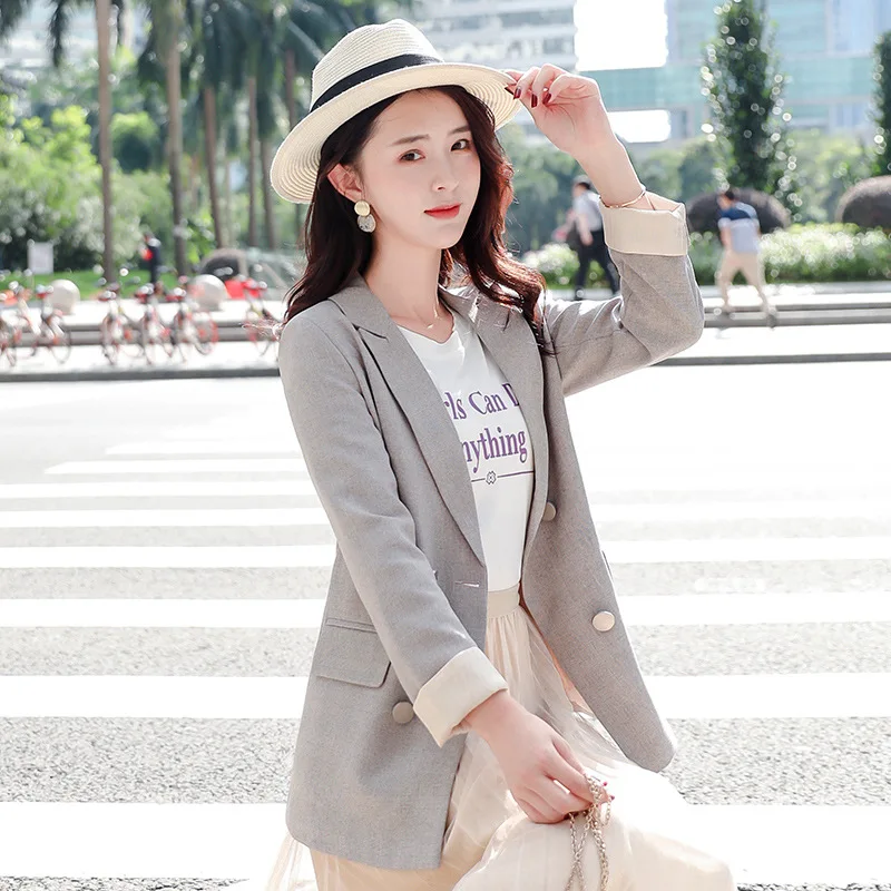 

Casual Short-height Small Suit Coat Women's 2019 Spring New Style Korean-style Fold-down Collar Slimming Retro CHIC Loose-Fit Su
