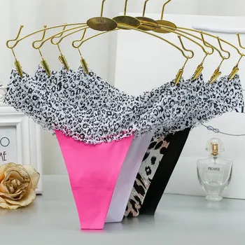

3pcs/lot Women Ice Silk Sexy Thongs Thin Lace Panties String Sexy Femme T Back Seamless Underwear Leopard Print Bragas S M L XL