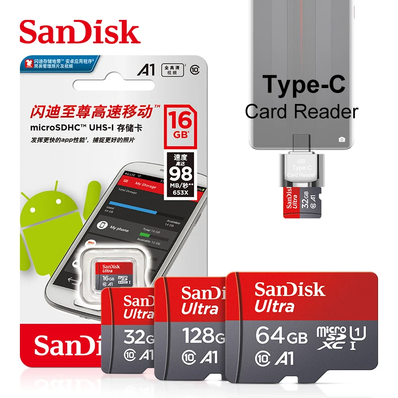 Micro SD карта памяти SanDisk класс 10 128 ГБ 64 32 16 | Компьютеры и офис