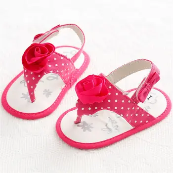 

Infant Baby Girl Sandals Princess Rose Red Flower Polka Dot Flats Soft Anti-slip Cotton Sole Summer Crib Toddler Sandals