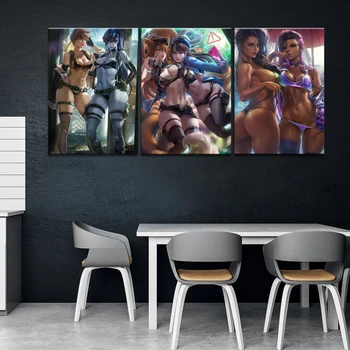 

Home Decor Modular Canvas Picture 3 Piece Sexy Tracer D.Va Overwatch Game Painting Poster Wall Home Canvas Painting Wholesale