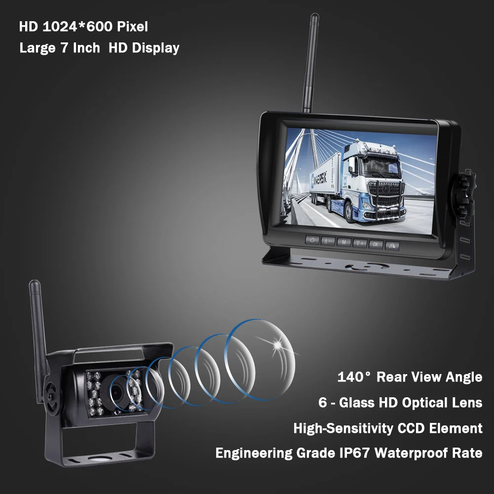 High Definition Wireless Truck Car Monitor 7 CMOS IR Night Vision Reverse Backup Wifi Rear View Camera Parking System 12-24V