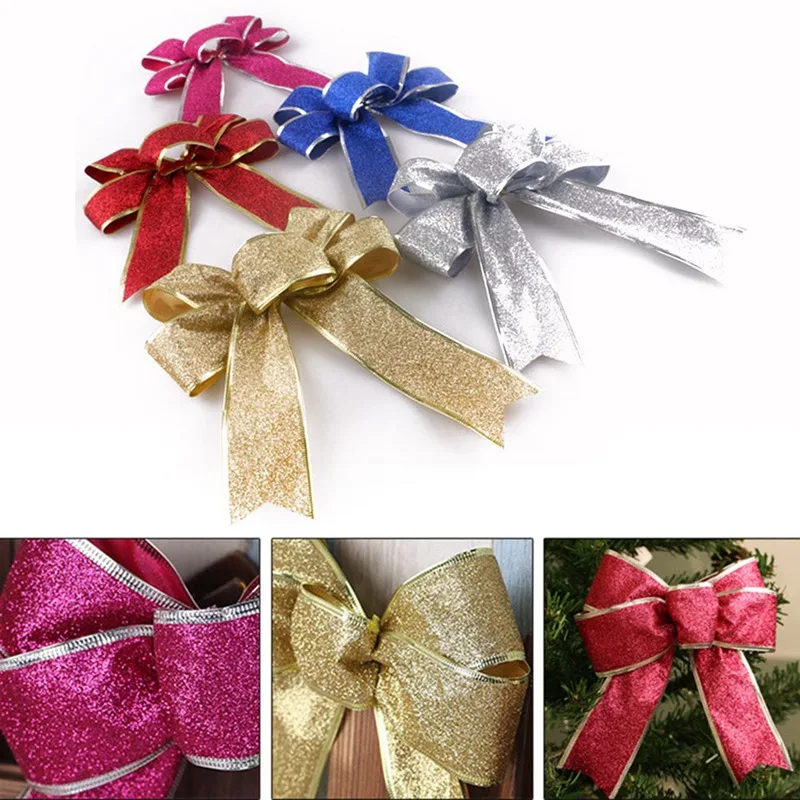 1pc Christmas Bow Decoration Christmas Ornament Size 10in/25cm Glitter Powder Bow Christmas Tree Pendant Gift