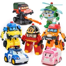 6 pçs/set Coréia Robocar poli Brinquedos Transformação Robô Poli Roy Âmbar Carro Modelo Anime Action Figure Boneca Brinquedos Para Presente Das Crianças