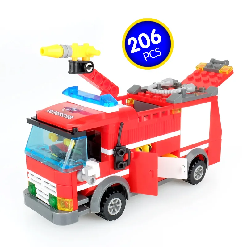 

KAZI 8052 Children'S Educational Assembled Building Blocks Toy Plastic Building Blocks Boy Fight Inserted Fire Truck Scene Build