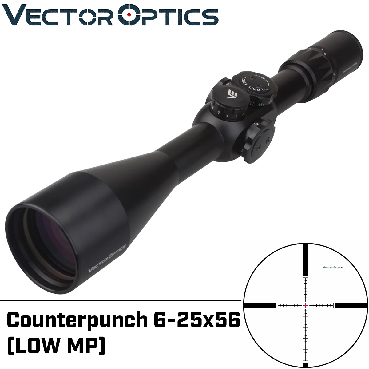 

Vector Optics Counterpunch Low 6-25x56 First Focal Plane Full Multi Coated Rifle Scope Mil-Dot Reticle Hunting FFP Riflescope