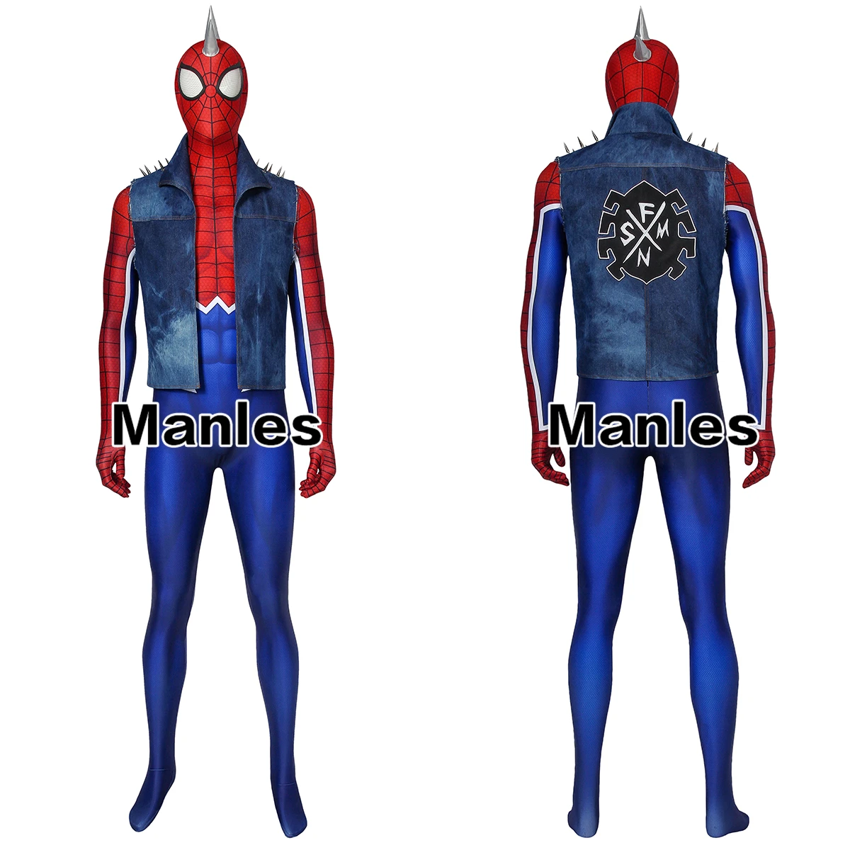Игра Ps4 Человек-паук костюм Человек-паук панк Рок возвращение домой Косплей Карнавальный супергерой комбинезон для Хэллоуина мужской джинсовый жилет Zentai