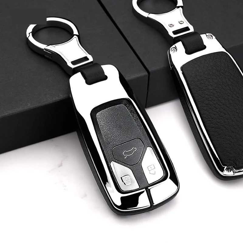 B-silver black Кожаный чехол для автомобильных ключей, чехол Защитная крышка для Audi Q3 Q5 Q7 A1 A4 A5 A6 A7 A8 TT TTS 8S SQ5 A4L A6L S5 S6 S7 B6 B7 B8 B9 ключ крышка - Название цвета: B-silver black