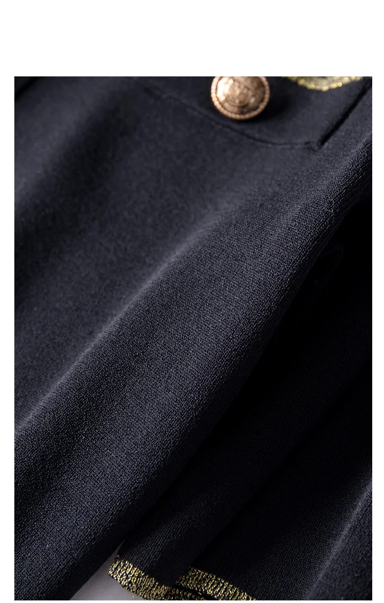 2019 Новинка осени для женщин и девушек; вязаный свитер платье люрекс приталенные, с коротким рукавом, на кнопках, а-силуэт, темно-синие платья