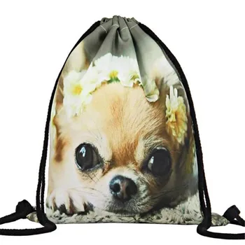 

Fashion Cute Dog New Fashion Women Drawstring Bag 3D Printing Travel Softback Women School Student Drawstring Bag Backpacks