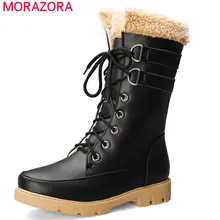 MORAZORA/ г., Новое поступление, ботильоны женская зимняя обувь теплые зимние ботинки на меху на шнуровке с круглым носком повседневная женская обувь на плоской подошве
