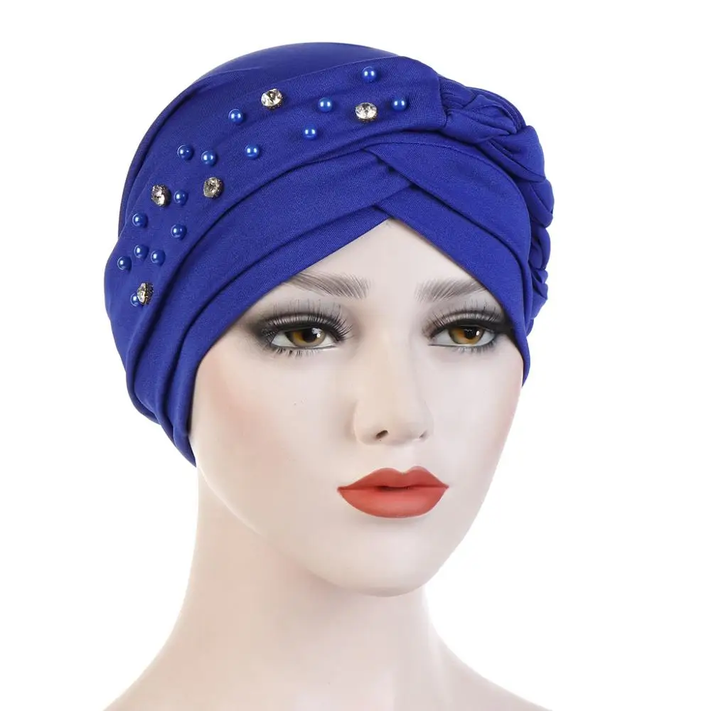 

High quality Solid color beaded Turban bonnet ready to wear women wrap head scarf Inner hijab caps muslim hijab under scarf cap