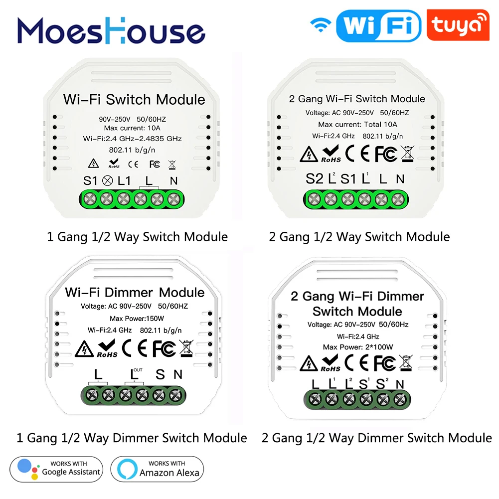 

1/2 Way 1/2/3 Gang Mini WiFi Smart Light Switch Relay Module Smart Life Tuya Wireless Remote Control Work with Alexa Google Home