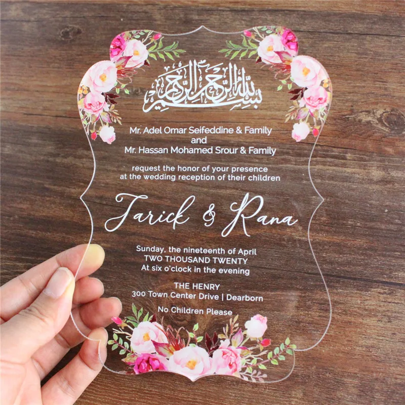 

Acrylic wedding invitation flower design transparent personalized design 50pcs