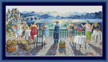 

30-(14CT, 18CT) DW 3246 beach resort Counted Cross Stitch 11CT 14CT 18CT DIY Cross Stitch Kits Embroidery Needlework Sets