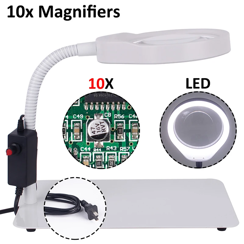 magnifying glass with illumination 10X magnifying glass with led light support led lights table magnifier for reading  glasses