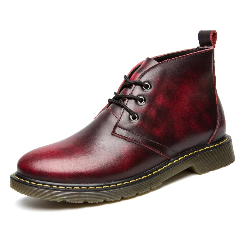 COOLVFATBO/ г. Осенне-зимняя обувь мужские ботинки повседневные мужские зимние ботинки из натуральной кожи теплые зимние мужские ботильоны - Цвет: Red