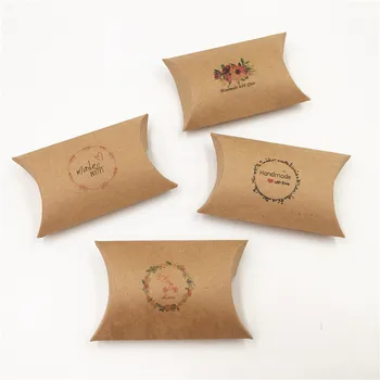 

120Pcs/Lot Small Kraft Pillow Pouch Various Pattern Handmade Gift Packaging Boxes Wedding Candy Mini Paper Boxes