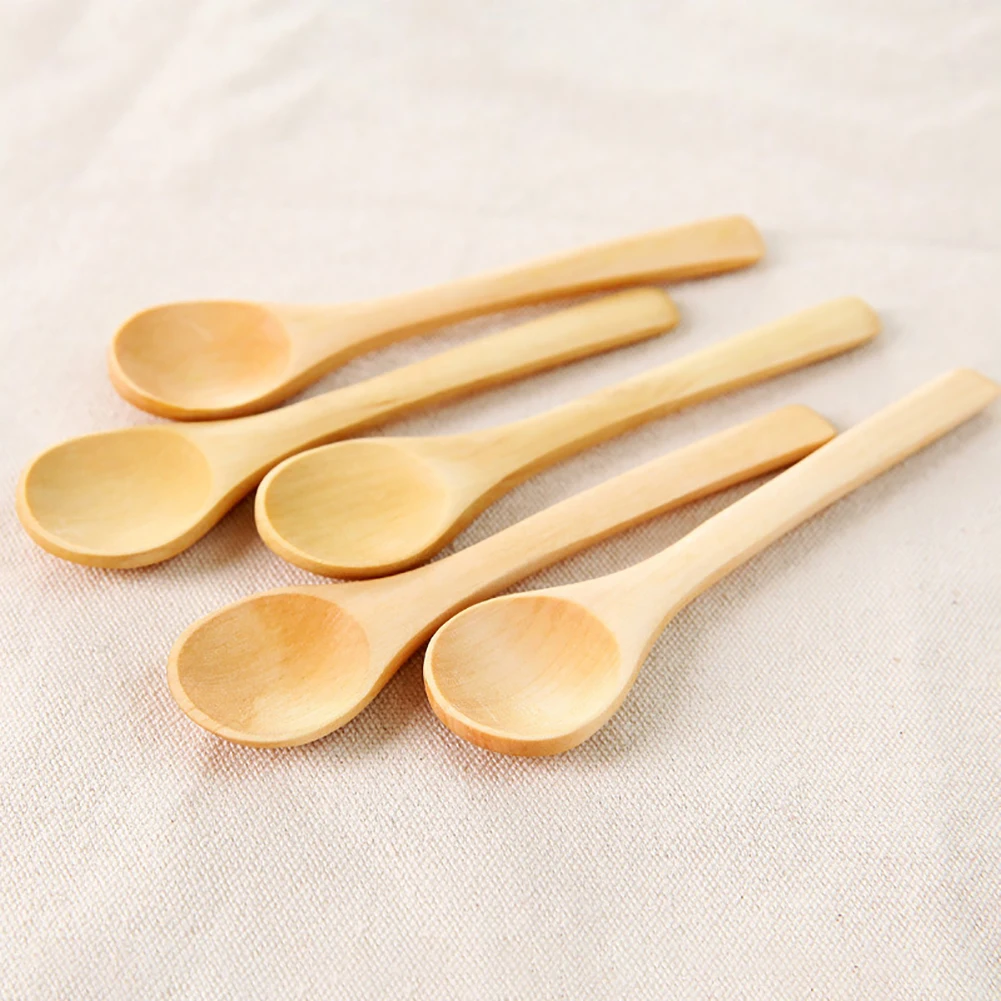 Kitchen Accessories 6Pcs Portable Mini Wooden Coffee Soup Porridge Spoon Lightweight Teaspoon Easy to Clean Condiment Utensil