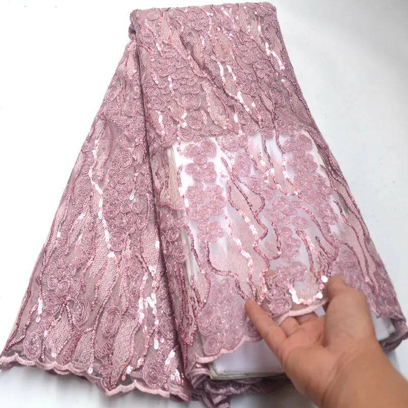 

Stylish elegance African tulle mesh lace fabric High quality embroidery french lace fabric with sequins DG710