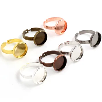 

12mm 10pcs 7 Colors Plated Brass Adjustable Ring Settings Blank/Base,Fit 12mm Glass Cabochons,Buttons;Ring Bezels