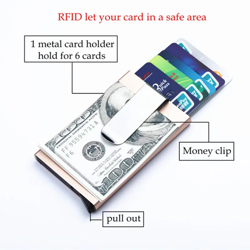 Bisi Goro Rfid держатель для карт, мужской кошелек, сумка для денег, мужской повседневный черный короткий кошелек, металлический алюминиевый тонкий кошелек, мини-кошельки