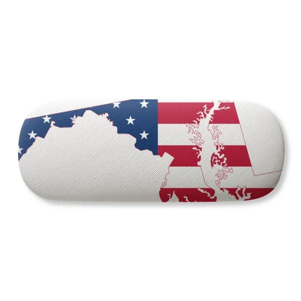 

Maryland USA Map Stars Stripes Flag Shape Glasses Case Eyeglasses Clam Shell Holder Storage Box