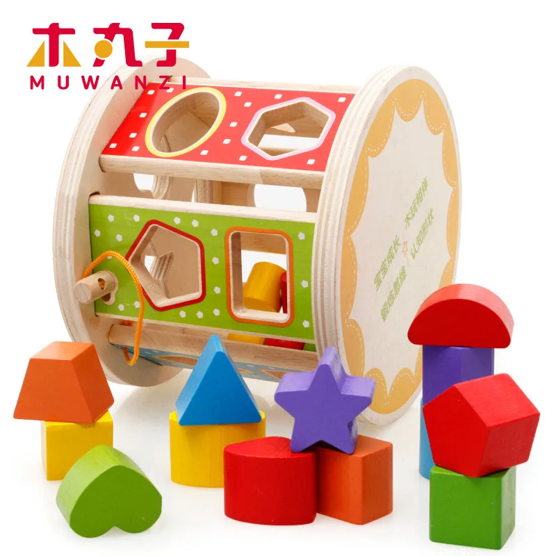 

Children's wooden building blocks toy shape matching multifunctional wooden shapes of cognitive wooden children's blocks gift