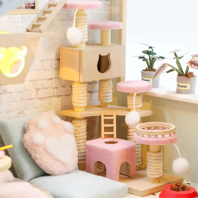 CUTEBEE DIY Dollhouse Kit Wooden Doll Houses Miniature Furniture Kit Casa With Dust Cover Led Toys for Children Birthday Gift 5