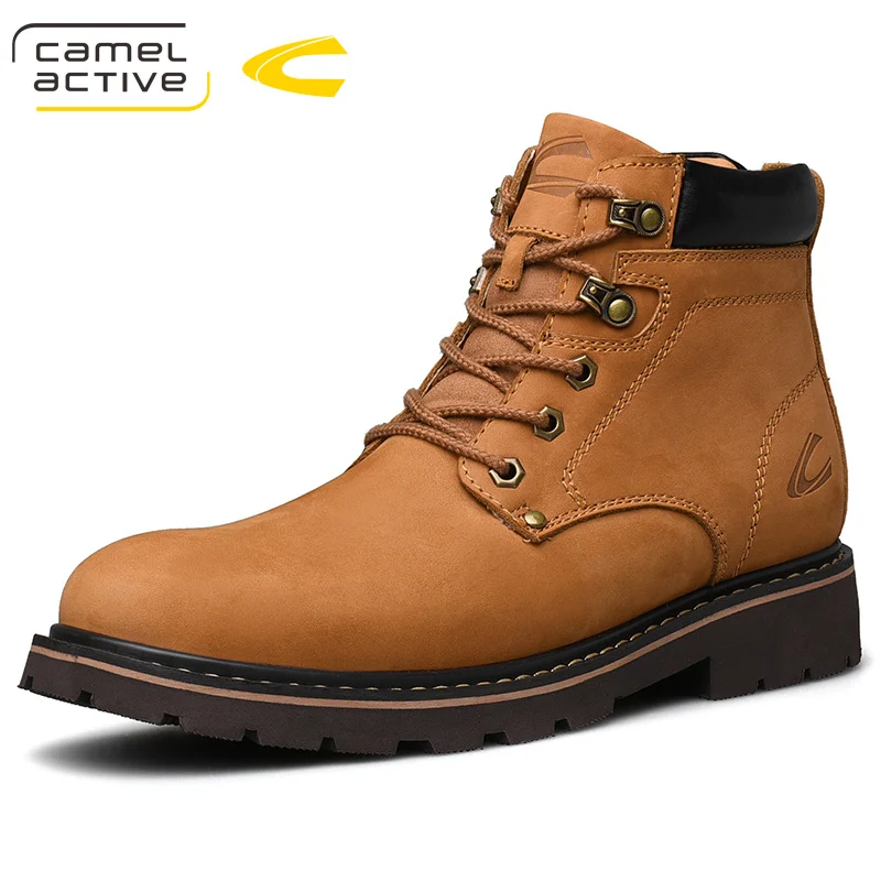 Camel Active/Новинка; мужские ботинки; зимние мужские ботинки из натуральной кожи с амортизацией; рабочие ботинки; мужские ботильоны с эффектом потертости; botas; обувь - Цвет: Коричневый