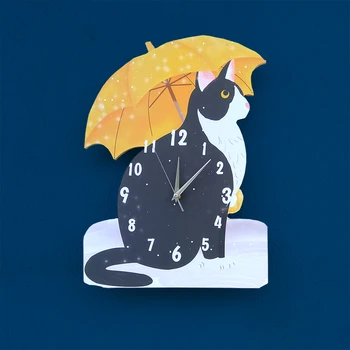 

Hipster Umbrella Cat Decoration Pocket Watch Mute Bedroom CHILDREN'S Room Kindergarten Clock Classroom Creative Cute Wall Clock