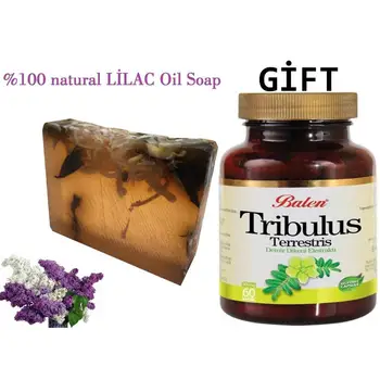 

(gift items)HANDMADE LILAC essential oil 100gr Soap+Gift Food Supplement TRIBULUS Terrestris Extract 60 Capsules