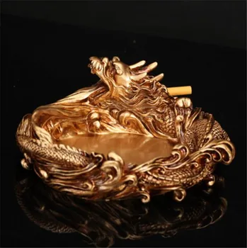 

YM Copper statue Creative Personality Large Retro Carving Dragon Ashtray Living Room Office High Grade Bar Ashtray Accessories