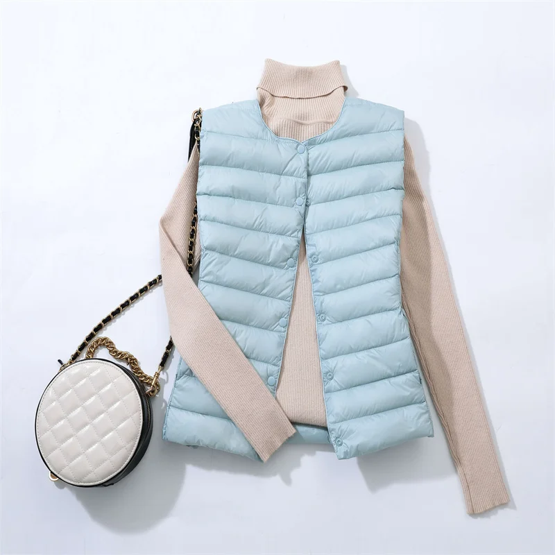 

Women Autumn New Ultra Light Down Vest Female Round Neck Sleeveless Waistcoat Windproof Warm Vest Portable Coat