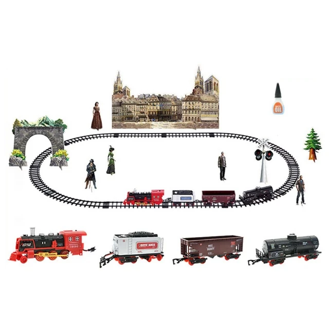 Children Electric Remote Control Rail Train Set Simulation DIY Assembly Model Train Toy Rechargeable Classic Steam Trainwhite