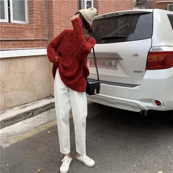 

Women Winter Casual Pants Loose Thin High Waist Pants Plus Velvet Thick Warm Straight Pants