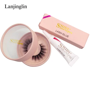 

LANJINGLIN 1 pair natural long false eyelashes 1 box eyelash extension glue 3d mink lashes makeup strip fake eye lashes