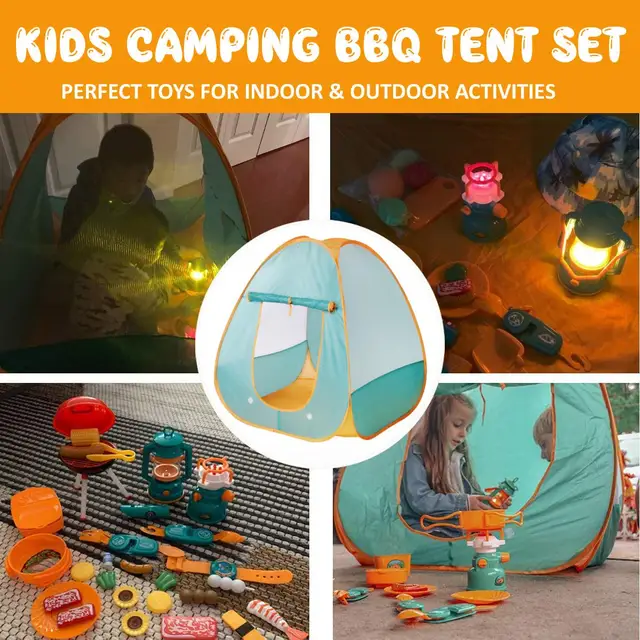 20pcs Kids Camping Tent Toys Set BBQ Camping Gear Tool Toddlers Kids Birthday Gift Outdoor Pretend Camp Set for Little Explorers 3
