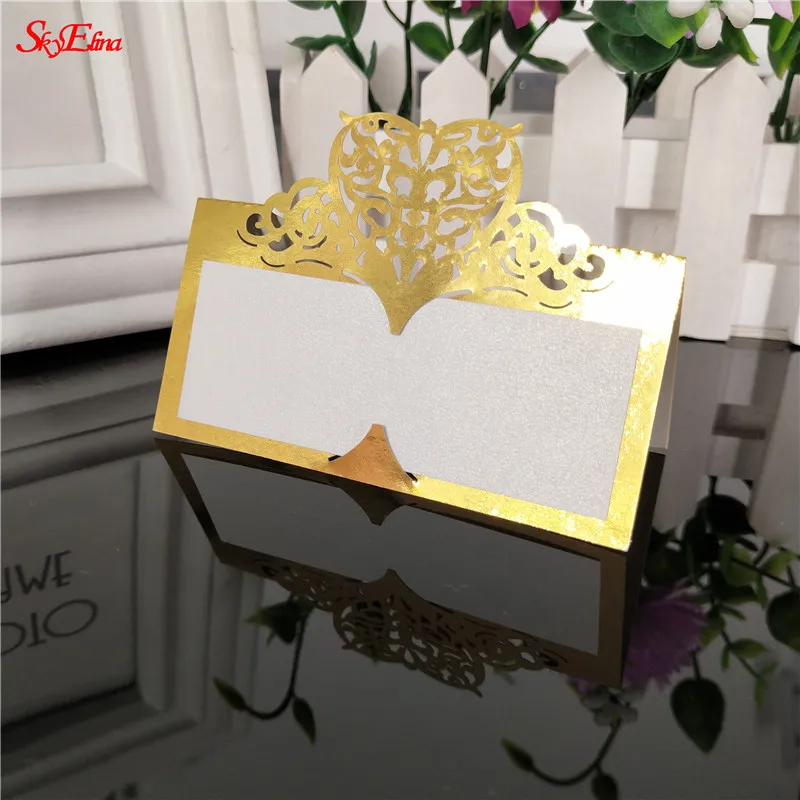 Bright gold Новинка; 10/50/100 шт для свадьбы карты Свадебная вечеринка украшения пользу Лазерная резка стол в форме сердца визитная карточка места 6Z SH871-50 - Цвет: Bright gold