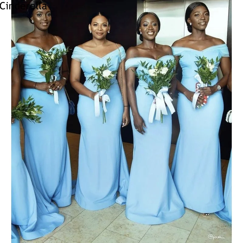 Bridesmaid Dresses V-Neck Off The Shoulder Mermaid Spandex Satin Pleated Bridesmaid Dresses Zipper Back Wedding Party Dresses