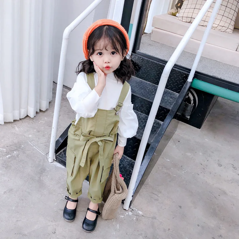 

Girls Working Bib Top Pants Set Autumn Clothing New Style Western Style Children Casual Pants Baby Girls Fashion Clothing Two-Pi