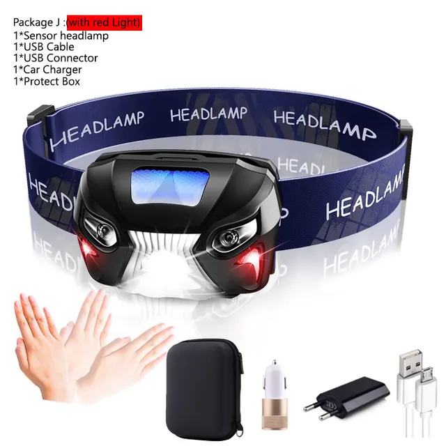 Powerfull Headlamp USB Rechargeable LED Headlight Body Motion Sensor Head Flashlight Built in lithium battery Torch Light Lamp H