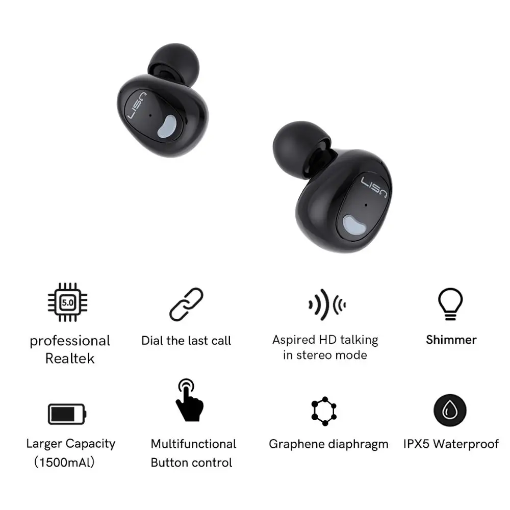 LISN TWS Bluetooth наушники гарнитуры Шум микрофон с функцией шумоподавления V5.0 3d стерео Bluetooth спортивные наушники с зарядный чехол