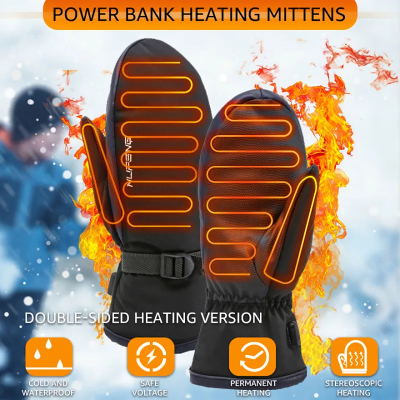 Guantes calefactables eléctricos para invierno para hombre y mujer, resistentes al viento, cálidos guantes de esquí con pantalla táctil y calefacción por USB