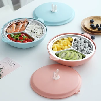 

Children's Dishes Set Compartment tableware Stainless Steel Silicone Dinner Plate Insulation Anti-scalding Dinner Plate