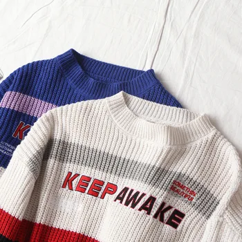 

[Orma lai] Korean-Style Students CHIC Hong Kong-Style Knitted Contrasting Color Striped Embroidered Lettered Sweater Women's-883