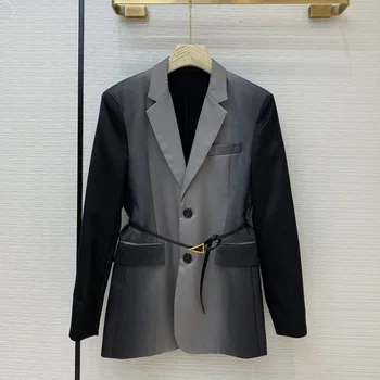 

2020 Autumn Women Long Sleeve Blazer Coat Modern Fashion High-end Luxury Pockets Black and Gray Gradient Waist Blazer Jacket New